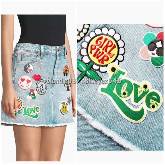 Alice + Olivia good high rise patch A-line denim skirt 29 - Picture 3 of 6